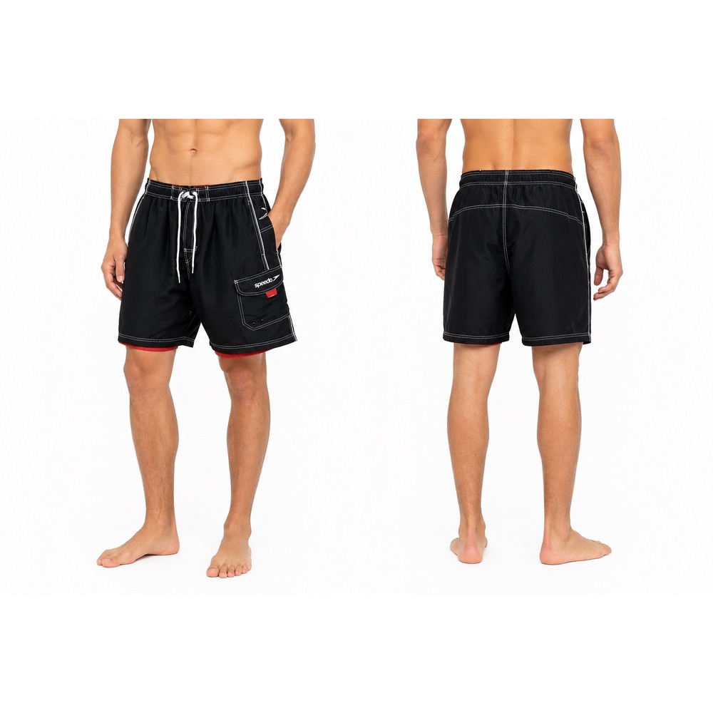 Speedo‎ Marina Volley Short Swim Beach XL Q SWIM Black White Red 87-27